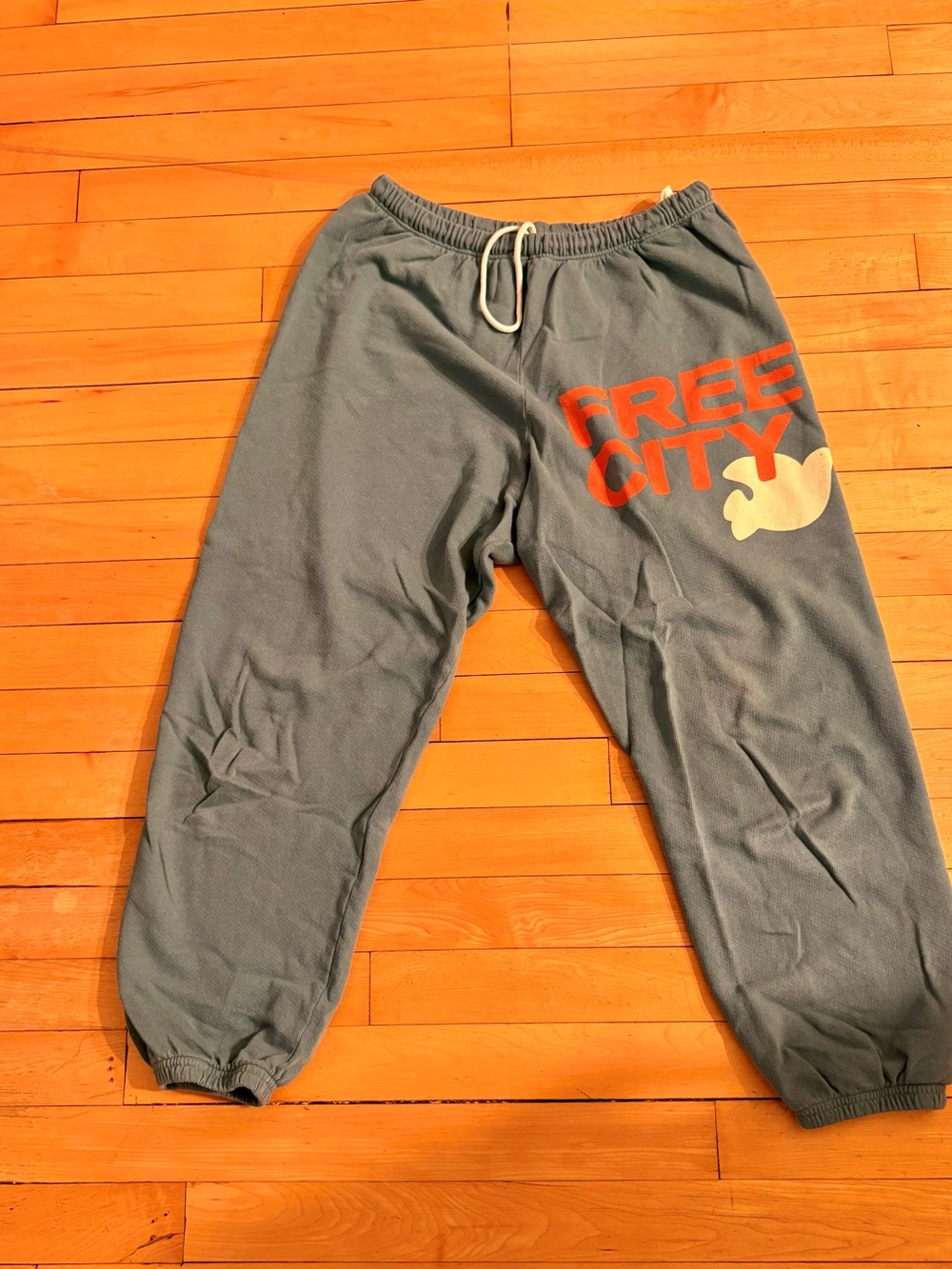 freecity Gray Joggers with Orange Logo and Cream Graphic Duck